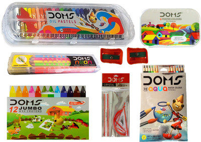 DOMS JUMBO WAX CRAYONS (12 SHADES)+ OIL PASTEL (25 SHADES)+ NEON GROOVE SLIM TRIANGLE PENCIL (10 PENCILS)+AQUA WATER COLOUR PENCILS(12 SHADES)+POSTER COLOUR (6 SHADES)+1 CRYSTAL INSTUMENT SET +2 EXTRA LONG PENCIL SHARPENERS
DOMS JUMBO WAX CRAYONS (12 SHADES)+ OIL PASTEL (25 SHADES)+ NEON GROOVE SLIM TRIANGLE PENCIL (10 PENCILS)+AQUA WATER COLOUR PENCILS(12 SHADES)+POSTER COLOUR (6 SHADES)+1 CRYSTAL INSTUMENT SET +2 EXTRA LONG PENCIL SHARPENERS