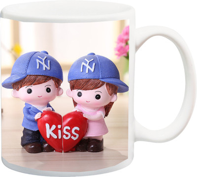 Stylotrendz Cute Couple Kiss High Quality Ceramic Mug(325 ml), Multicolor