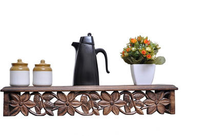 Decorasia Hand Carved Wooden Wall Shelf(Number of Shelves - 1, Brown)