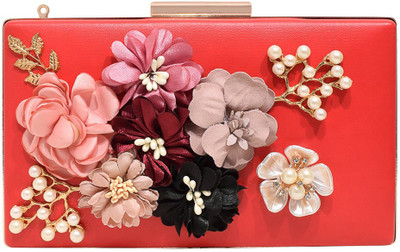 Jewellerkaka Casual Red, White, Maroon, Gold Clutch, Gold;maroon;red;white
