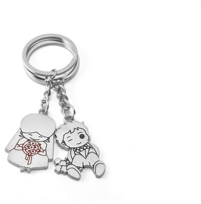 New Sadar Bazar Just Married Happy Couple Metal Keychain (Set of 2) Key Chain