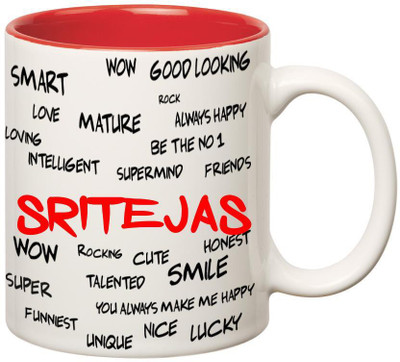 Huppme Good Personality Sritejas Inner Red Ceramic Mug(350 ml), Red;white