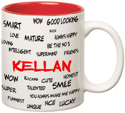 Huppme Good Personality Kellan Inner Red Ceramic Mug(350 ml), Red;white