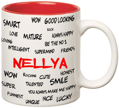 Huppme Good Personality Nellya Inner Red Ceramic Mug(350 ml), Red;white