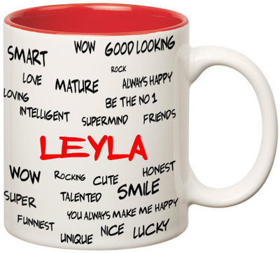 Huppme Good Personality Leyla Inner Red Ceramic Mug(350 ml), Red;white