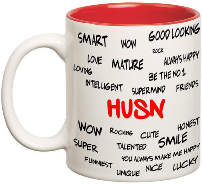 Huppme Good Personality Husn Inner Red Ceramic Mug(350 ml), Red;white