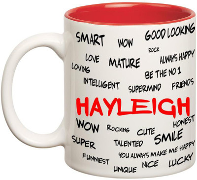 Huppme Good Personality Hayleigh Inner Red Ceramic Mug(350 ml), Red;white
