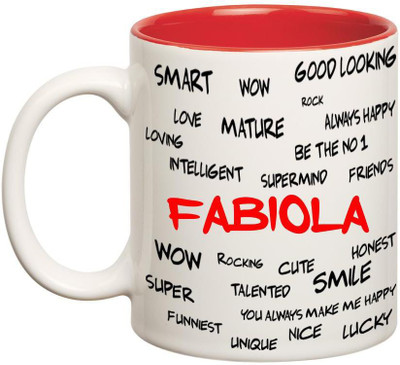 Huppme Good Personality Fabiola Inner Red Ceramic Mug(350 ml), Red;white