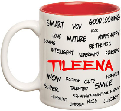 Huppme Good Personality Tileena Inner Red Ceramic Mug(350 ml), Red;white