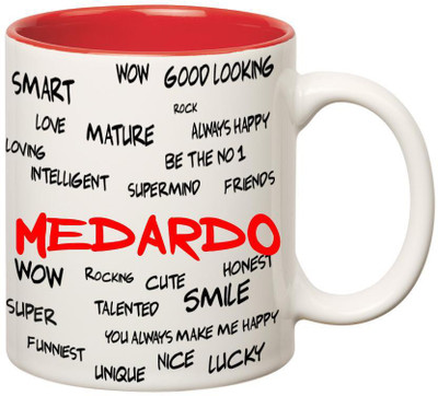 Huppme Good Personality Medardo Inner Red Ceramic Mug(350 ml), Red;white