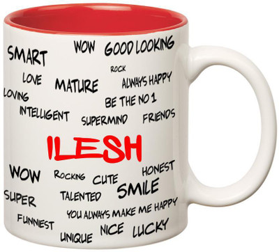 Huppme Good Personality Ilesh Inner Red Ceramic Mug(350 ml), Red;white