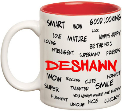 Huppme Good Personality Deshawn Inner Red Ceramic Mug(350 ml), Red;white