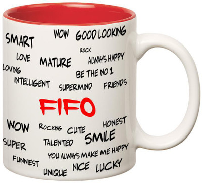 Huppme Good Personality Fifo Inner Red Ceramic Mug(350 ml), Red;white