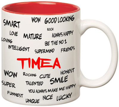 Huppme Good Personality Timea Inner Red Ceramic Mug(350 ml), Red;white