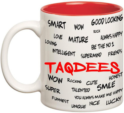 Huppme Good Personality Taqdees Inner Red Ceramic Mug(350 ml), Red;white