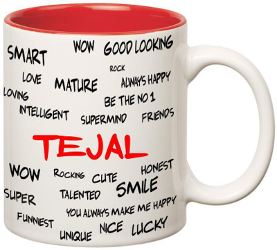 Huppme Good Personality Tejal Inner Red Ceramic Mug(350 ml), Red;white