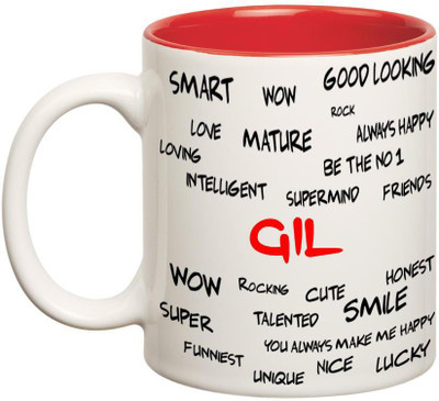 Huppme Good Personality Gil Inner Red Ceramic Mug(350 ml), Red;white