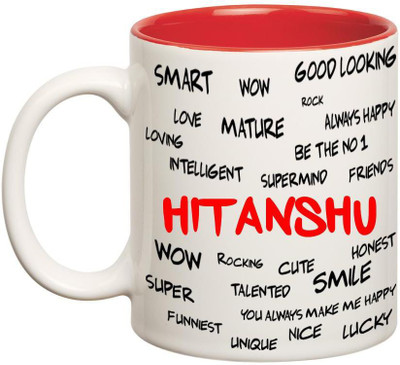 Huppme Good Personality Hitanshu Inner Red Ceramic Mug(350 ml), Red;white