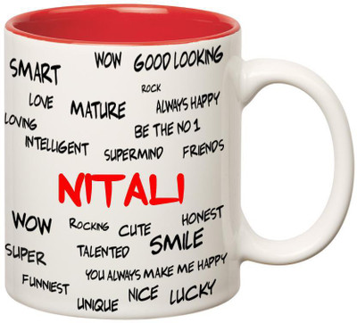 Huppme Good Personality Nitali Inner Red Ceramic Mug(350 ml), Red;white