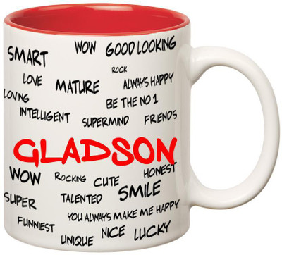 Huppme Good Personality Gladson Inner Red Ceramic Mug(350 ml), Red;white