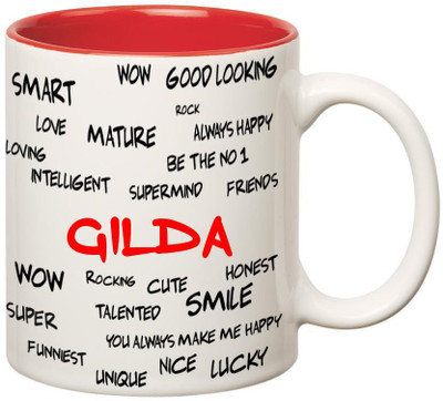 Huppme Good Personality Gilda Inner Red Ceramic Mug(350 ml), Red;white
