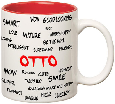 Huppme Good Personality Otto Inner Red Ceramic Mug(350 ml), Red;white