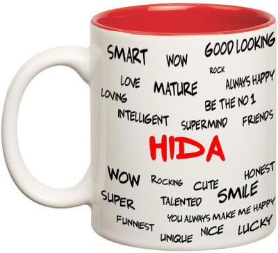 Huppme Good Personality Hida Inner Red Ceramic Mug(350 ml), Red;white