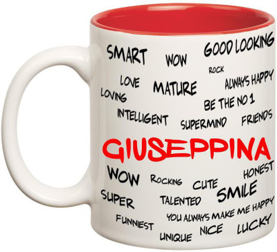 Huppme Good Personality Giuseppina Inner Red Ceramic Mug(350 ml), Red;white