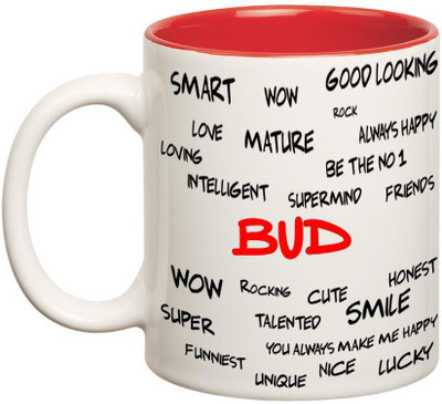 Huppme Good Personality Bud Inner Red Ceramic Mug(350 ml), Red;white