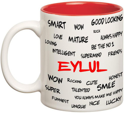 Huppme Good Personality Eylul Inner Red Ceramic Mug(350 ml), Red;white