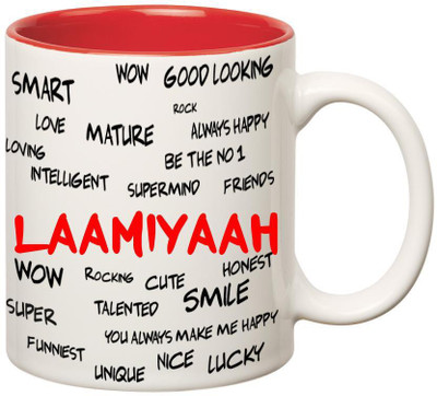 Huppme Good Personality Laamiyaah Inner Red Ceramic Mug(350 ml), Red;white