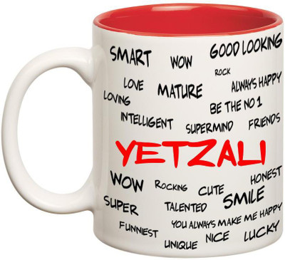 Huppme Good Personality Yetzali Inner Red Ceramic Mug(350 ml), Red;white