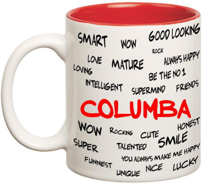 Huppme Good Personality Columba Inner Red Ceramic Mug(350 ml), Red;white
