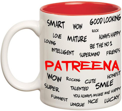 Huppme Good Personality Patreena Inner Red Ceramic Mug(350 ml), Red;white