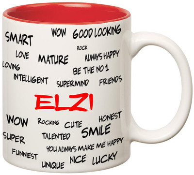 Huppme Good Personality Elzi Inner Red Ceramic Mug(350 ml), Red;white