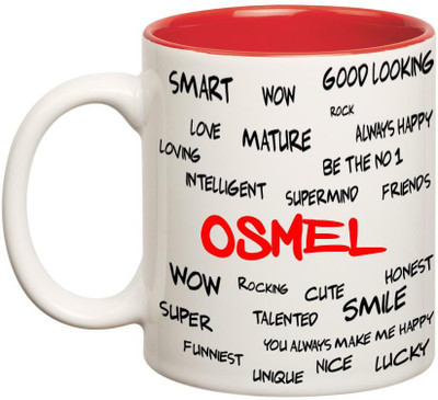 Huppme Good Personality Osmel Inner Red Ceramic Mug(350 ml), Red;white