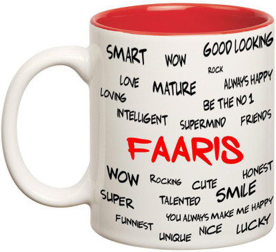 Huppme Good Personality Faaris Inner Red Ceramic Mug(350 ml), Red;white