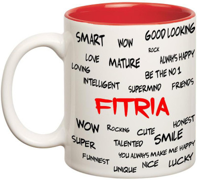 Huppme Good Personality Fitria Inner Red Ceramic Mug(350 ml), Red;white