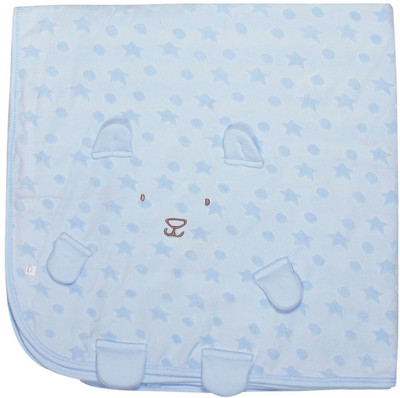 FS MINI KLUB Printed Hooded Baby Blanket(Cotton, Blue