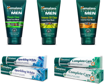 Himalaya Men Pimple Clear Neem Face Wash, Men Intense Oil Clear Lemon Face Wash, Men Power Glow Licorice Face Wash, Sparking White Toothpaste, Complete Care Toothpaste(Set of)
Himalaya Men Pimple Clear Neem Face Wash, Men Intense Oil Clear Lemon Face Wash, Men Power Glow Licorice Face Wash, Sparking White Toothpaste, Complete Care Toothpaste(Set of)