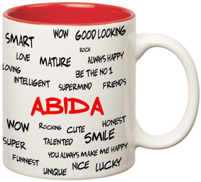 Huppme Good Personality Abida Inner Red Ceramic Mug(350 ml), Red;white