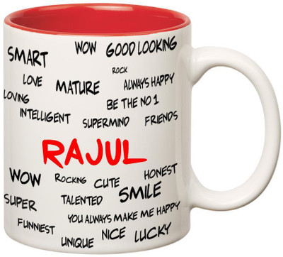 Huppme Good Personality Rajul Inner Red Ceramic Mug(350 ml), Red;white