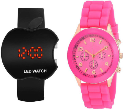COSMIC geneva dark pink rubber belt having best quality rubber strap with black apple led CSB- PARTY WEAR Watch - For Men & Women