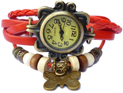 Jack Klein Round Dial Red Strap Butterfly Watch - For Men