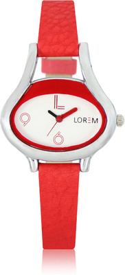 LOREM LR206 Designer Stylish Ovel Red Leather Girls Watch - For Women