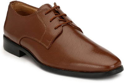 Hirel's Brown Perforatd Genine Leather Derby Derby For Men(Brown