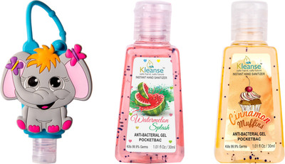 kleanse Kleanse's Advanced Instant Hand Sanitizer - anti-bacterial Water melon & Cinnamon Muffins sanitizer Gel with 3D holder(30 ml, Pack of 3)