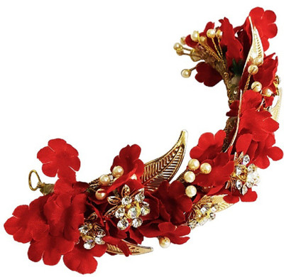 Kabello Artificial Gajra (veni) Women For Party Wear Accessories, Red GF0001R Bun Clip, Hair Clip, Hair Band(Red, Gold)