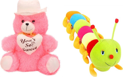 Ktkashish Toys Cute Pink Teddy Bear & Free Caterpillar (30 Cm ) - 12 inch(Multicolor)