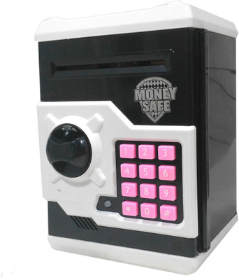 HALO NATION ATM BANK Smart Electronic Lock Piggy Bank for Coin/Note Safe with Locker Key Coin Bank (Black) Coin Bank(Black)